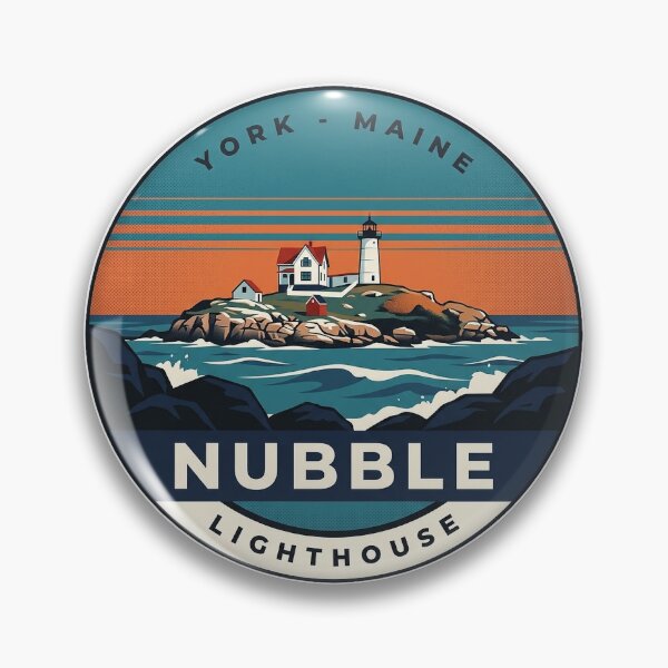 Item preview, Nubble Lighthouse Maine Retro Waves Vintage Badge Sticker designed and sold by DetourDgn.