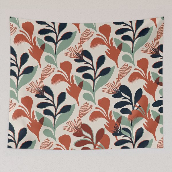 Item preview, Mid-Century Modern Botanical - Rust, Navy & Sage Abstract Floral designed and sold by Mia's Menagerie.