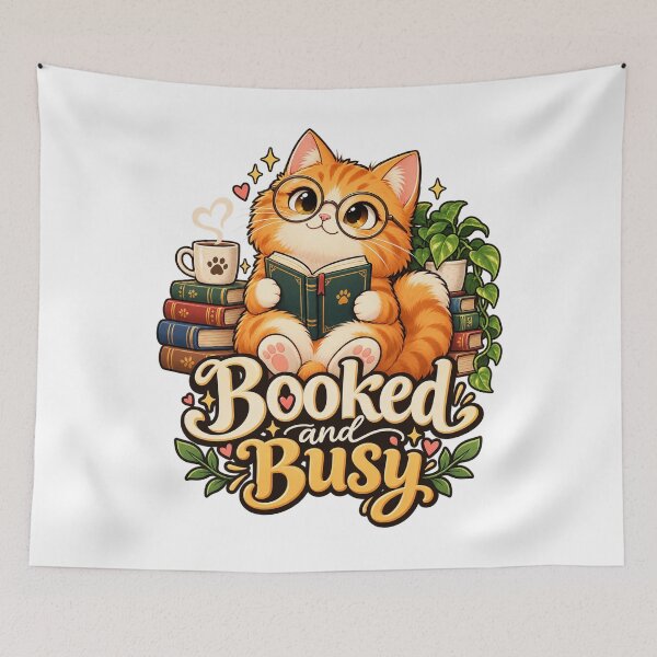 Item preview, Booked and Busy Cute Reading Cat Book Lover Ginger Kitty designed and sold by FujinStore24.