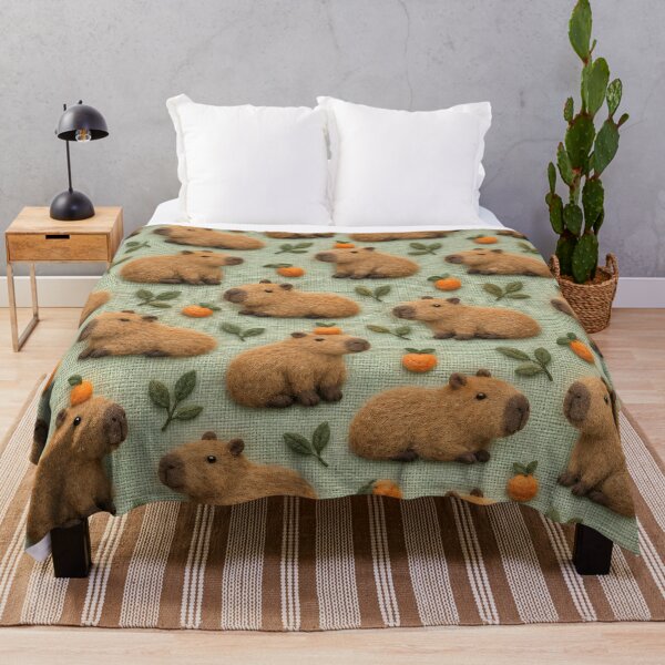 Item preview, Cute Capybara Pattern with Oranges – Cozy Cottagecore Animal Design designed and sold by Kaleidoscope Print.