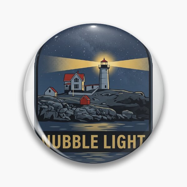 Item preview, Nubble Lighthouse Maine Starry Night Vintage Badge Sticker designed and sold by DetourDgn.