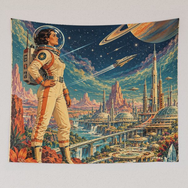 Item preview, Vintage Women of the Universe Retro Space Poster designed and sold by Curio Meridian.