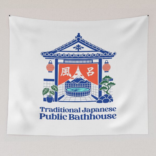 Item preview, Traditional Japanese Public Bathhouse with Mount Fuji – Japanese Onsen and Sentō Vintage Style designed and sold by LOVEARTDESIGN.