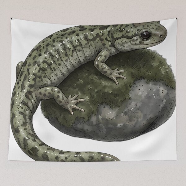 Item preview, Vintage Naturalist Green Salamander on a Mossy Pebble — Antique Amphibian Print designed and sold by Catch333.
