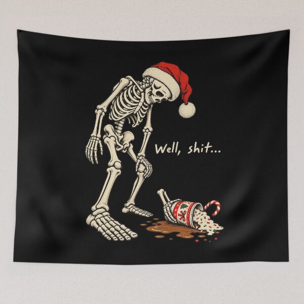Item preview, Funny Skeleton Christmas Well Shit Dark Humor Santa Skeleton Spilled Coffee  Snarky Sarcastic Xmas Shirt Design designed and sold by Maureendz.
