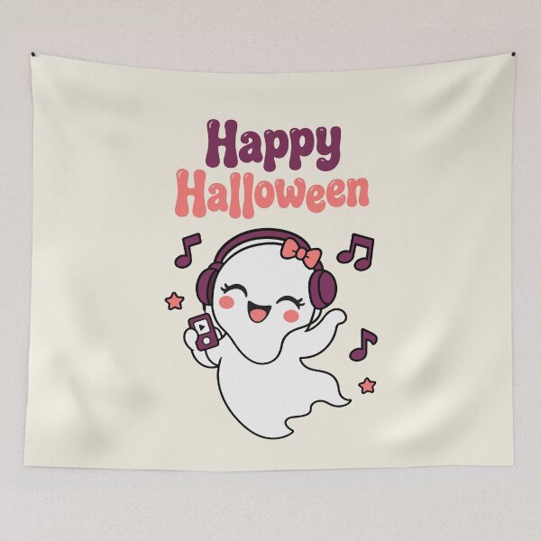 Item preview, Happy Halloween - Cute Musical Ghost with Headphones Design designed and sold by YasminTaha.