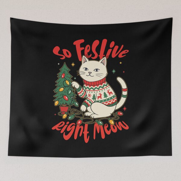 Item preview, Christmas Cat in Sweater Decorating a Tree designed and sold by LakenDraphil.