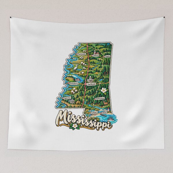 Item preview, Hand Drawn Mississippi Travel Souvenir Landmark Gift designed and sold by MichaeIRellov.