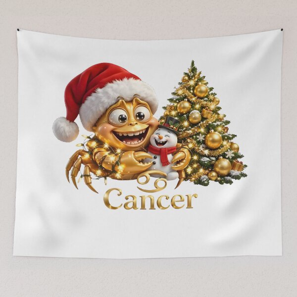 Item preview, Cancer Zodiac Golden Crab Santa Hat Christmas designed and sold by Zodiac Celestial Art.