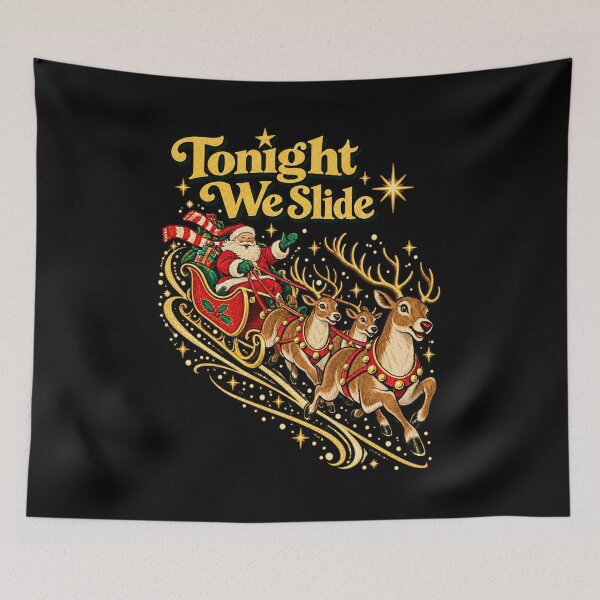 Item preview, Tonight We Slide Retro Santa Reindeer Sleigh Vintage Christmas designed and sold by Maureendz.