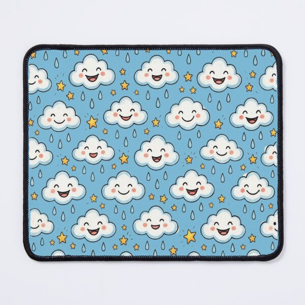 Item preview, Cute Kawaii Smiling Clouds, Raindrops & Stars Pattern designed and sold by Mellowmint-art.