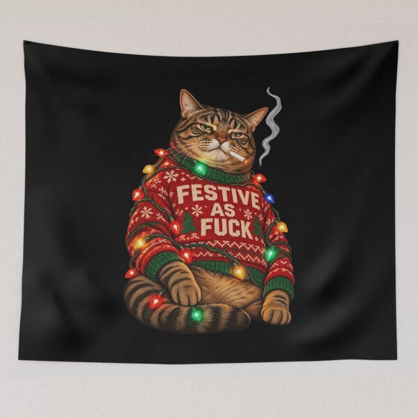 Item preview, Festive Cat Smoking Ugly Christmas Sweater Sarcastic Holiday Humor designed and sold by Maureendz.