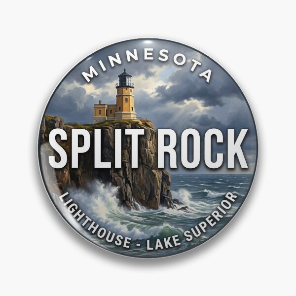 Item preview, Split Rock Lighthouse Minnesota Storm Waves Round Badge Sticker designed and sold by DetourDgn.