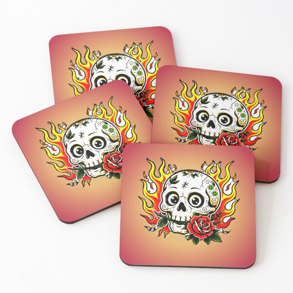 Item preview, Skull on Fire with Red Rose - Old School Tattoo Style Love and Fire designed and sold by AstronautMerch.