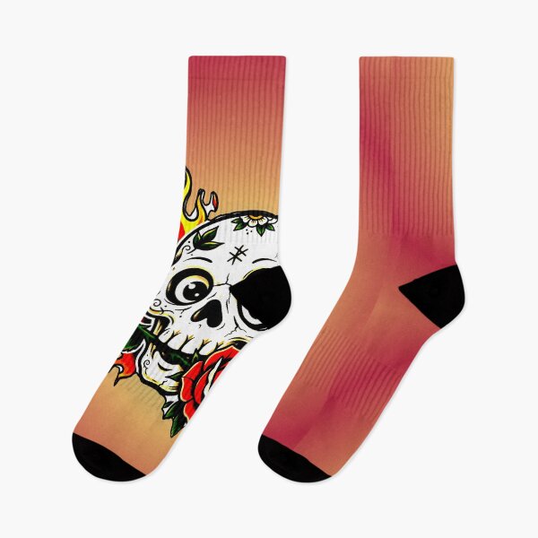 Item preview, Skull on Fire with Red Rose - Old School Tattoo Style Love and Fire designed and sold by AstronautMerch.