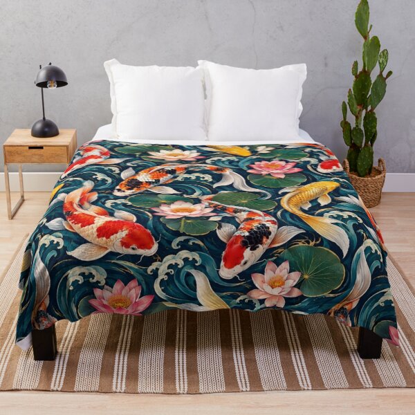 Item preview, Japanese Koi Carp & Water Lilies Seamless Floral Wave Pattern designed and sold by Youpattern.