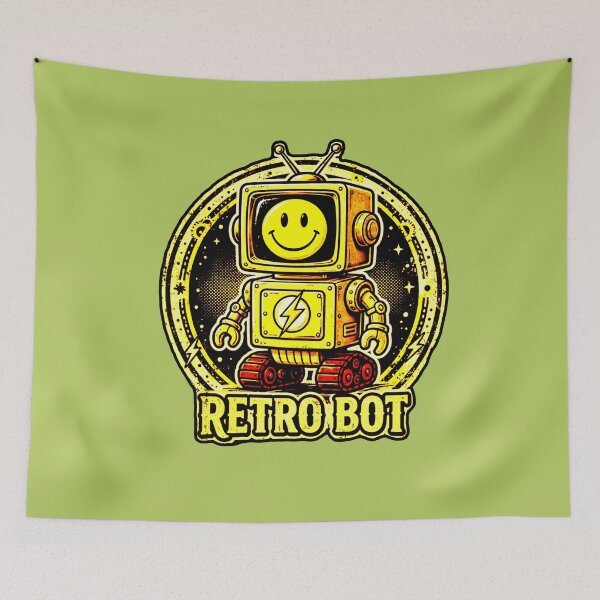Item preview, Happy Retro Robot - Retro Bot Vintage Technology and Rave Smile designed and sold by AstronautMerch.