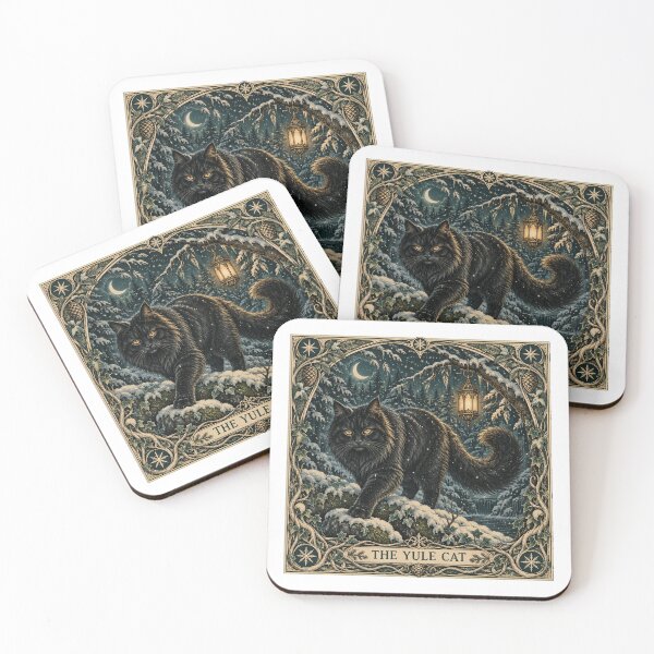 Item preview, The Yule Cat Art Nouveau Winter Scene designed and sold by DariaDoodleArt.