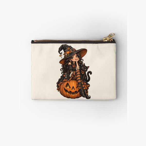 Item preview, Vintage Witch Perched on Giant Glowing Jack-o'-Lantern | Striped Stockings Autumn Halloween Art designed and sold by stillhereworks.