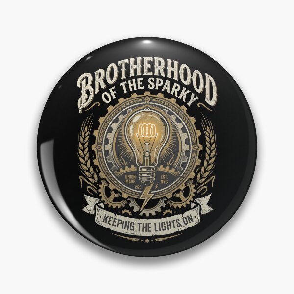 Item preview, Brotherhood of the Sparky Keeping the Lights On – Electrician Union Vintage Badge Crest Art designed and sold by Luminari Creations.