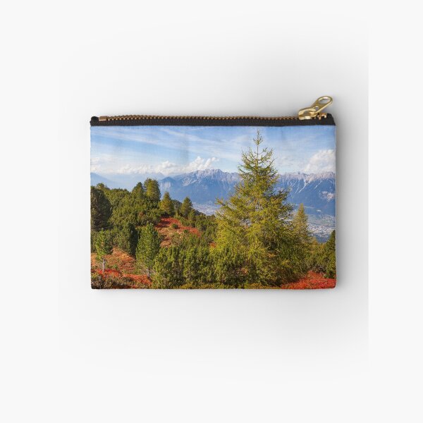 Item preview, Inn Valley with Karwendel Mountains and forest along the Zirbenweg hiking trail in autumn designed and sold by Torsten  Krüger.