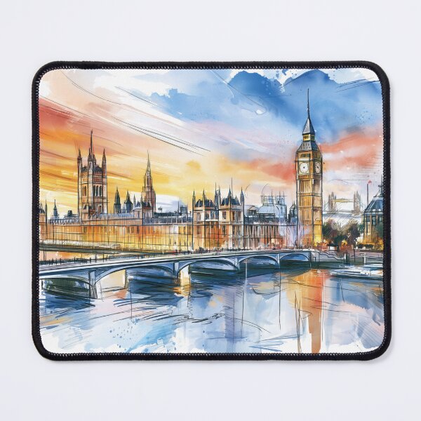 Item preview, London cityscape Watercolor - Sunset Over Westminster designed and sold by kolonjArt.