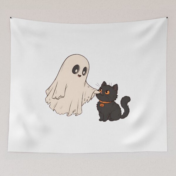 Item preview, Cute Ghost Petting Black Cat Halloween Art designed and sold by OlyvieArt.