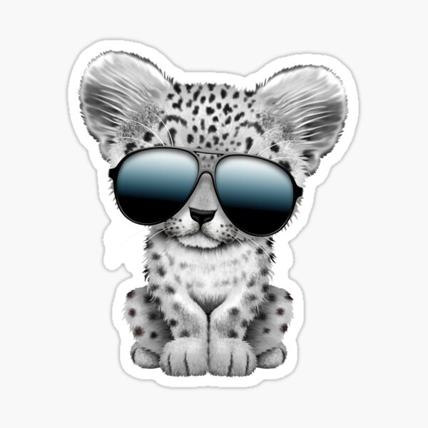 Cute Baby Snow leopard Wearing Sunglasses Sticker