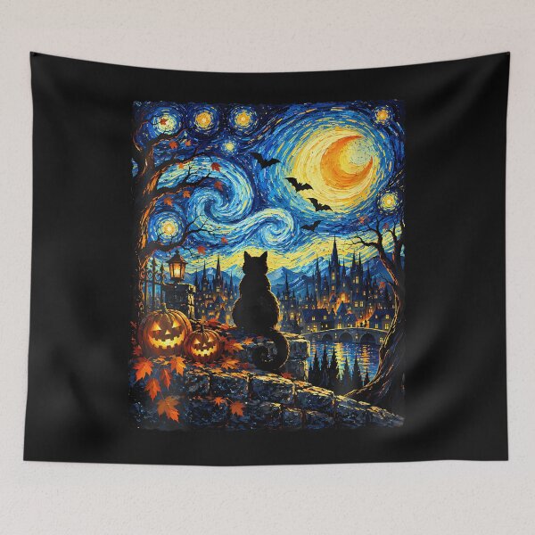Item preview, Starry Night Halloween Cat Art designed and sold by Chromatic-Cubes.