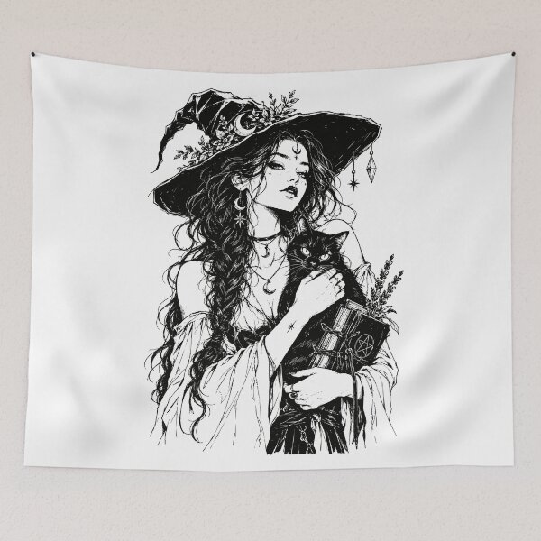Item preview, Ink Witch with Cat and Grimoires designed and sold by bapupa.
