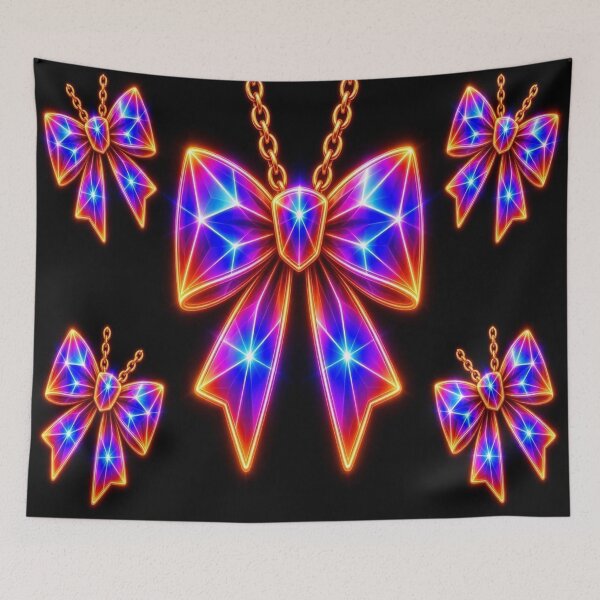 Item preview, Cosmic Neon Crystal Bow Pendant - Magical Girl Futuristic Ribbon designed and sold by Breezes-of-Ida.
