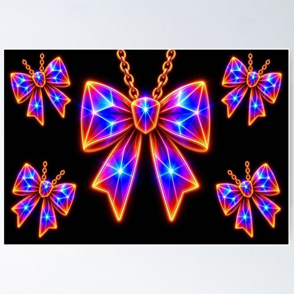 Item preview, Cosmic Neon Crystal Bow Pendant - Magical Girl Futuristic Ribbon designed and sold by Breezes-of-Ida.