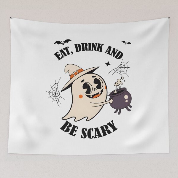 Item preview, Eat Drink Be Scary Ghost Witch Hat Cauldron Halloween designed and sold by OlyvieArt.