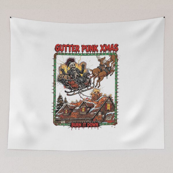 Item preview, Gutter Punk Xmas Burn It Down Funny Punk Santa Skeleton Sleigh STICKER designed and sold by inkfluenceart.