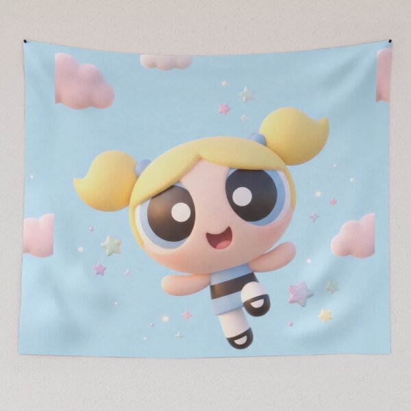 Item preview, Cute Blonde Heroine 3D Clay Render - Flying in Pastel Clouds designed and sold by Billy Morfo™.