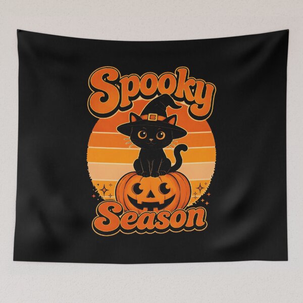 Item preview, Retro Spooky Season Witch Cat Jack O Lantern designed and sold by OlyvieArt.