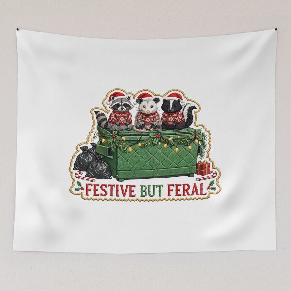 Item preview, Festive But Feral - Funny Christmas Raccoon Opossum Skunk designed and sold by Neurospicy Trolls.