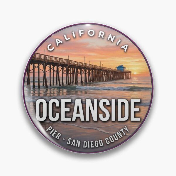 Item preview, Oceanside California Pier Sunset Round Badge Sticker designed and sold by DetourDgn.