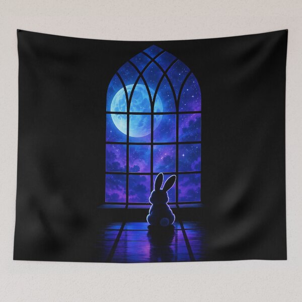 Item preview, Blue Dreamy Galaxy Bunny - Moonlight and Cosmic Night Sky designed and sold by LexaArtworks.