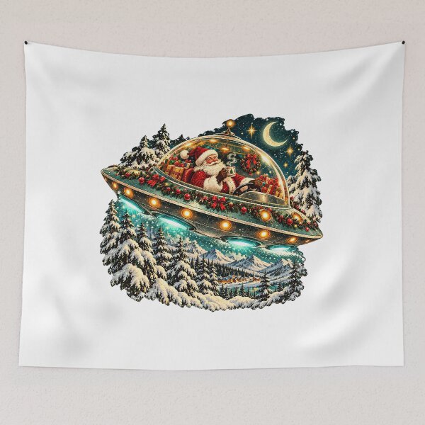 Item preview, Santa's Cozy UFO Ride - Funny Retro Christmas in Space designed and sold by Neurospicy Trolls.