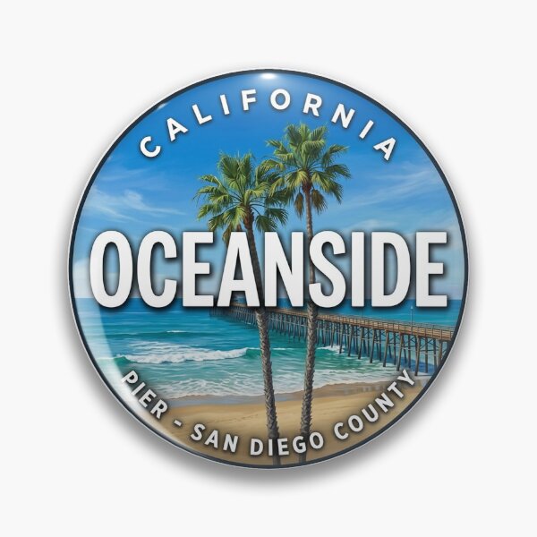 Item preview, Oceanside California Palm Beach Round Badge Sticker designed and sold by DetourDgn.