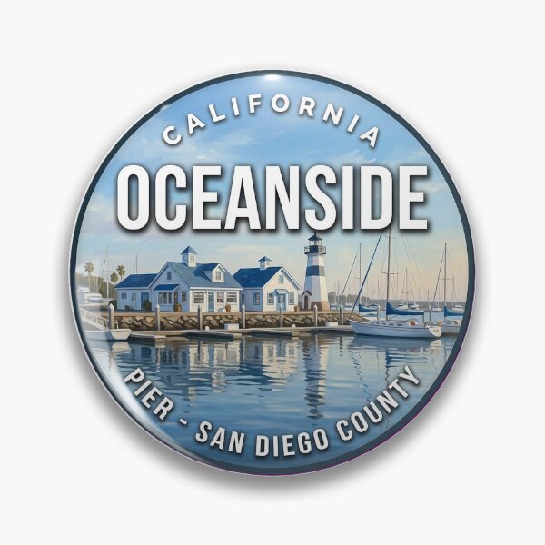 Item preview, Oceanside California Harbor Village Round Badge Sticker designed and sold by DetourDgn.