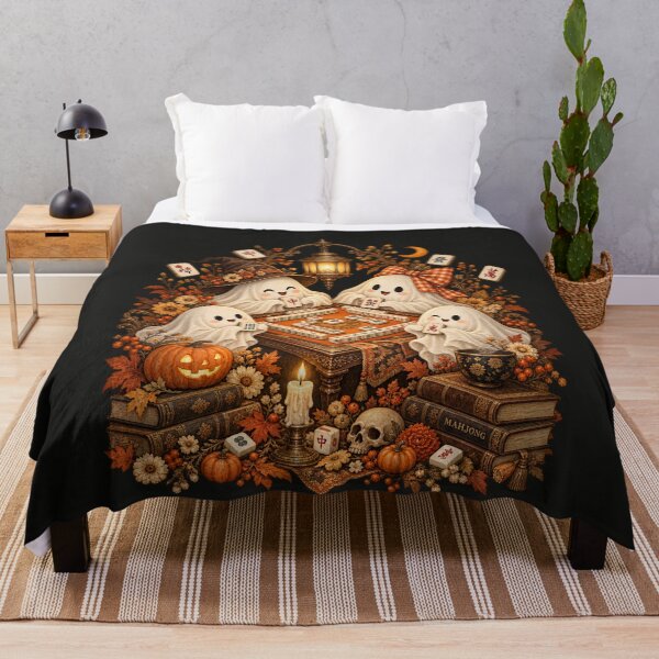 Item preview, Retro Cute Funny Boo Witchy Ghosts Playing Mahjong Halloween designed and sold by AmiGraph.