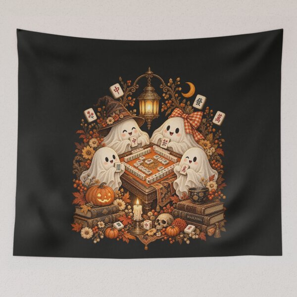 Item preview, Retro Cute Funny Boo Witchy Ghosts Playing Mahjong Halloween designed and sold by AmiGraph.