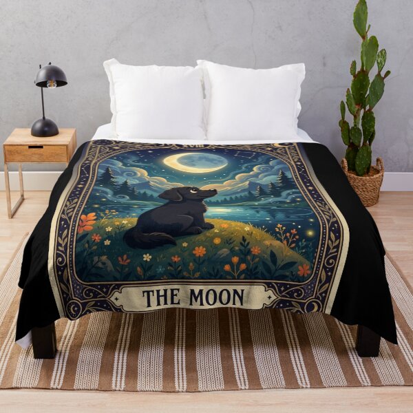 Item preview, Cute Black Dog Tarot Card The Moon Aesthetic designed and sold by Goodthingstree.