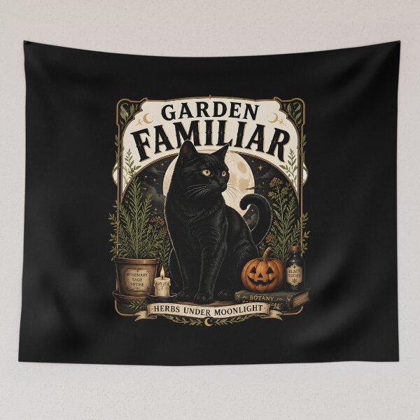 Item preview, Garden Familiar Black Cat Moon Herbs Art designed and sold by SoyLamderma.