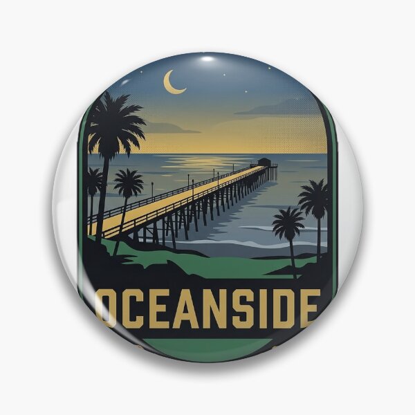 Item preview, Oceanside California Dusk Pier Vintage Badge Sticker designed and sold by DetourDgn.