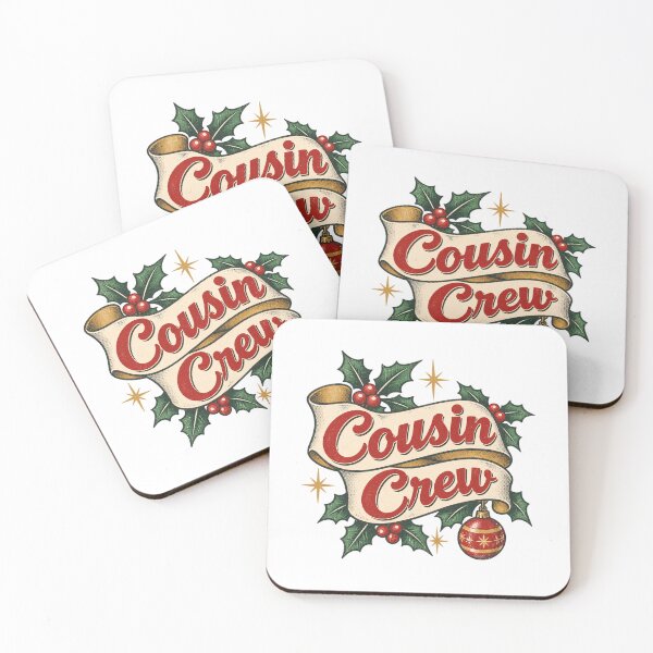 Item preview, Cousin Crew Retro Ribbon Banner with Holly and Ornament designed and sold by Watercolorsart.