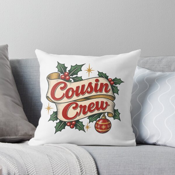 Item preview, Cousin Crew Retro Ribbon Banner with Holly and Ornament designed and sold by Watercolorsart.