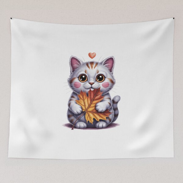 Item preview, Cute Autumn Kitten – Fall Maple Leaf Cat Lover Art designed and sold by jkrphoto.